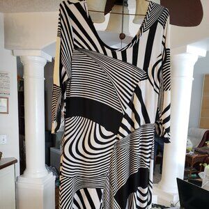 Polyspandex Assymetrical bottom dress in a black and white abstract Zebra like
